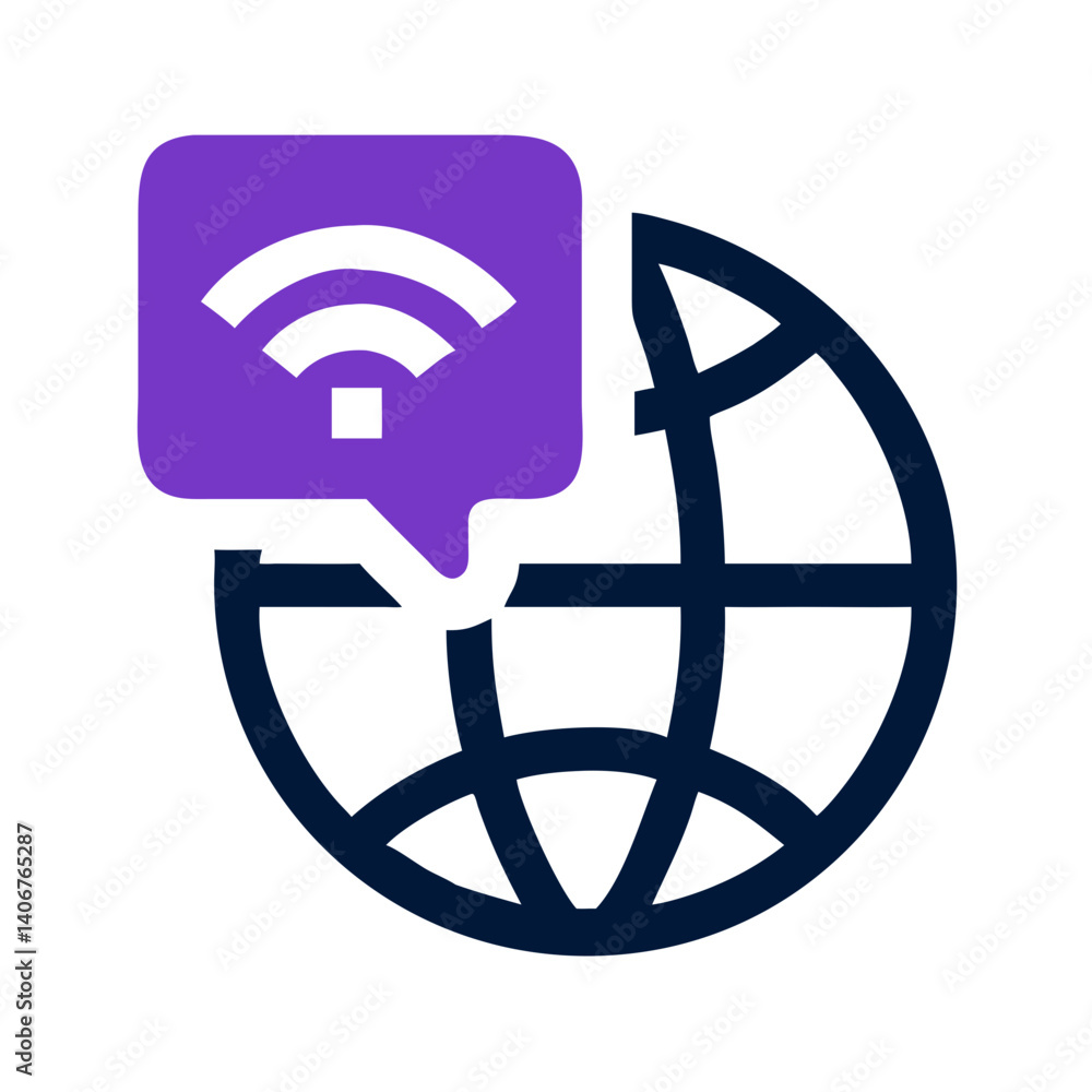 Poster internet globe icon with speech bubble and wifi symbol
