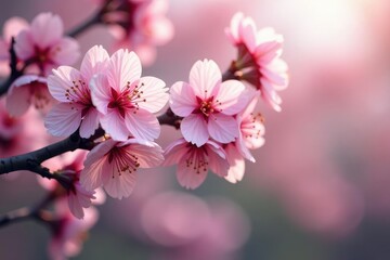 Obraz premium Delicate pink sakura blossoms, intricate branch pattern, pattern, texture, petals