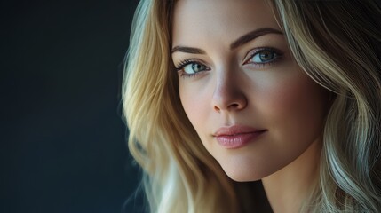 Fototapeta premium Close-Up Portrait Of A Beautiful Blonde Woman With Captivating Eyes