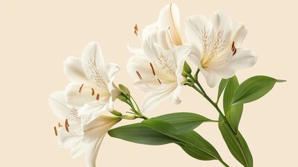 Charming Peruvian Lily Bloom: Elegant Floral Fusion of White Petals and Lush Green Stem in a Modern Spring Aesthetic illustration