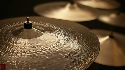 Close-up view of cymbal. Detailed texture and finish of a drum cymbal