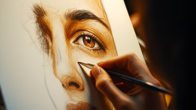 Artist sketching a portrait in an art studio. Featuring artistic technique
