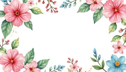 Fototapeta premium Delicate watercolor floral pattern on white background, botanical, surface