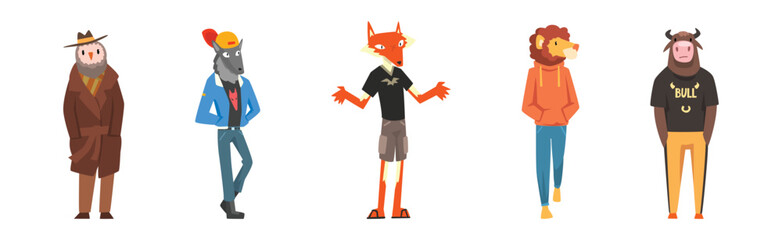 Funny Animal Character Wearing Different Clothes Vector Set
