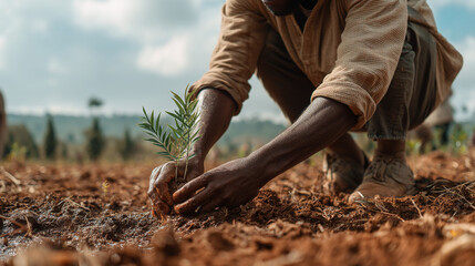 Planting trees for earth day reforestation project environmental sustainability and conservation efforts