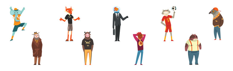 Funny Animal Character Wearing Different Clothes Vector Set