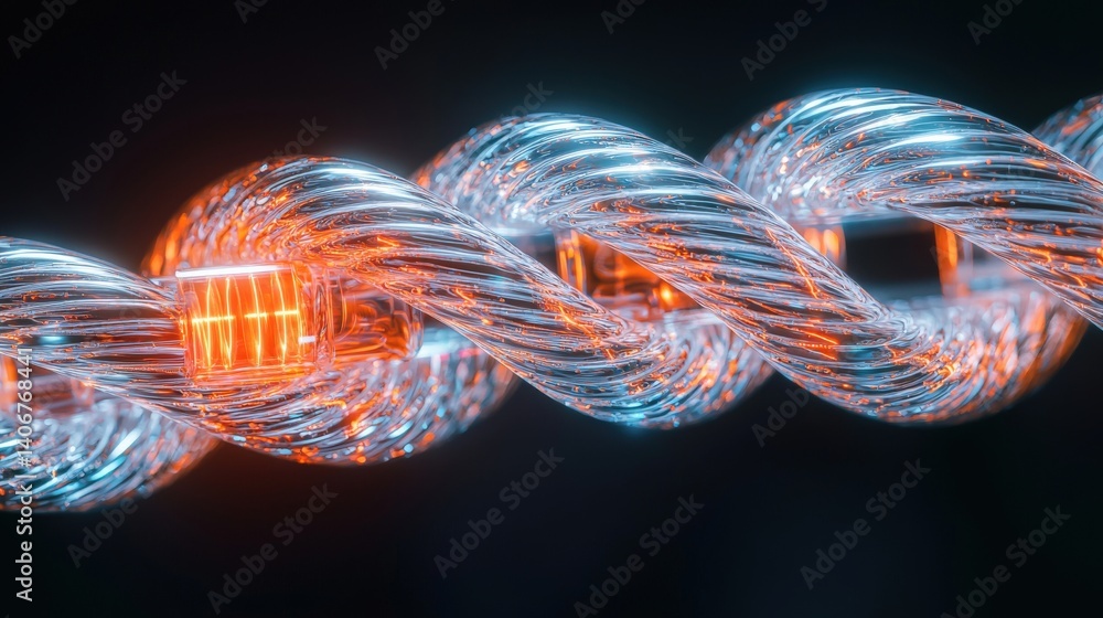 Poster illuminated transparent chain link digital art abstract technology dark background macro view concep