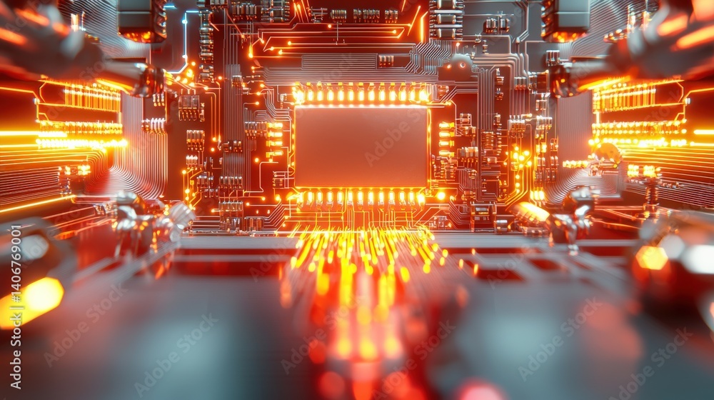 Aufkleber exploring the heart of innovation circuit board design technology lab digital artwork futuristic env