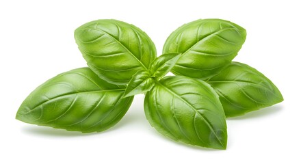 Fototapeta premium Green fresh basil leaves isolated on white background