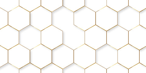 Modern Gold Honeycomb Design Stylish Abstract Geometry Background. Elegant Gold Hexagon Pattern Luxury Geometric Background. Luxury White Pattern Hexagonal grid tile and mosaic structure mess cell. 