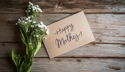 Naklejka premium simple greeting card makes you feel happy for mother on wood table