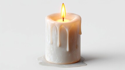 Melted wax candle with flame burning.