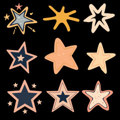 Cute Pastel Stars cartoon collection. Star vector icons. and set of Stars, isolated on transparent background illustration SVG.