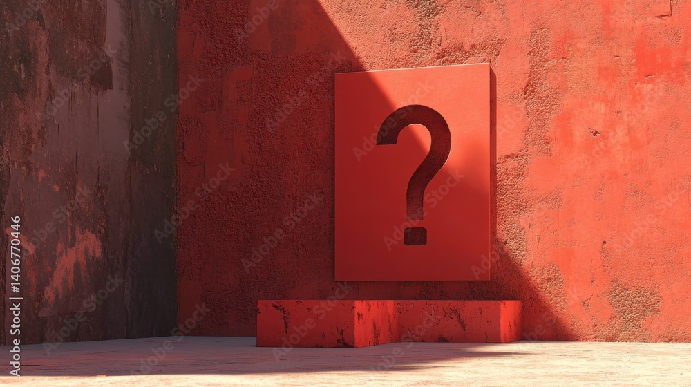 Poster question mark in front of a red color wall background. business support concept - 3d rendering. illu