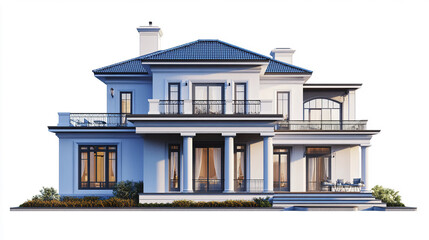 Fototapeta premium Elegant resort style American house with blue roof and large windows