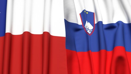 Fototapeta premium Flags of CHILE and SLOVENIA with realistic cloth texture