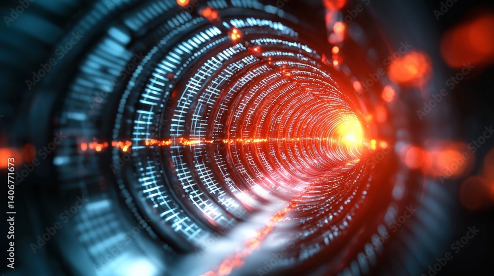Poster dynamic light tunnel visualization digital art abstract environment futuristic concept immersive vie