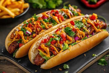 Gourmet hot dogs with toppings (1)