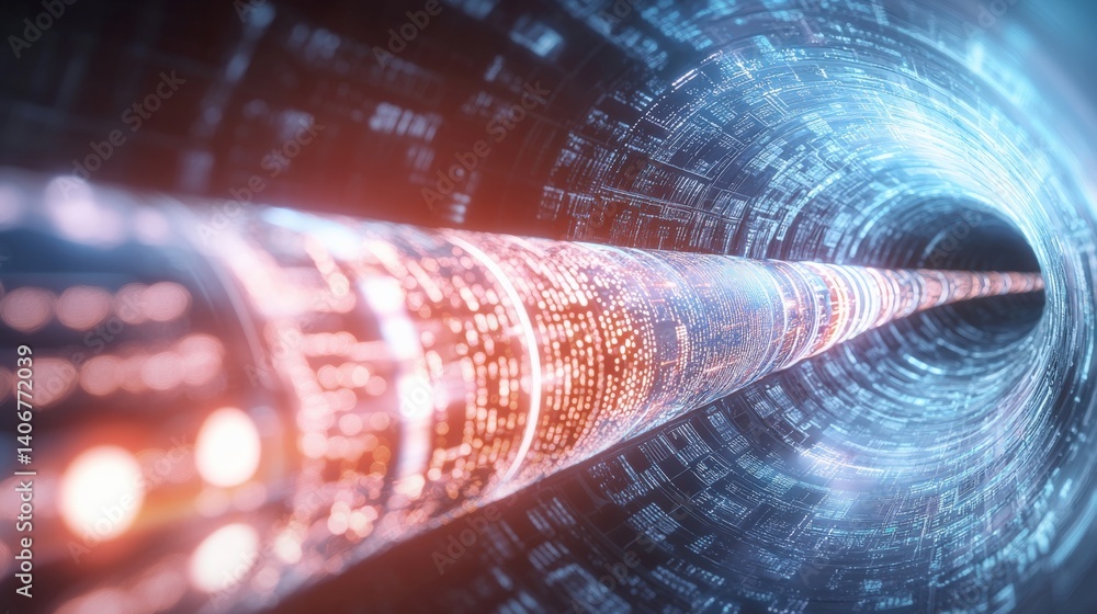 Poster exploring digital realities data transmission visuals virtual space 3d render abstract environment f