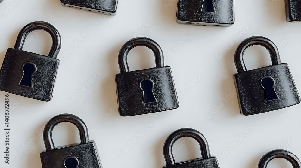 Poster black padlocks pattern: a minimalist composition featuring multiple identical black padlocks arrange