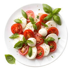 Caprese salads with fresh mozzarella and tomato isolated on transparent background