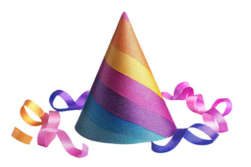 Colorful party hat with vibrant ribbons for festive celebrations