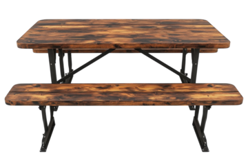 Rustic wooden folding table and benches ideal for outdoor gatherings and picnics