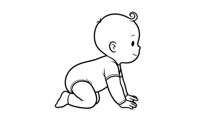 Crawling Baby Line Art Illustration