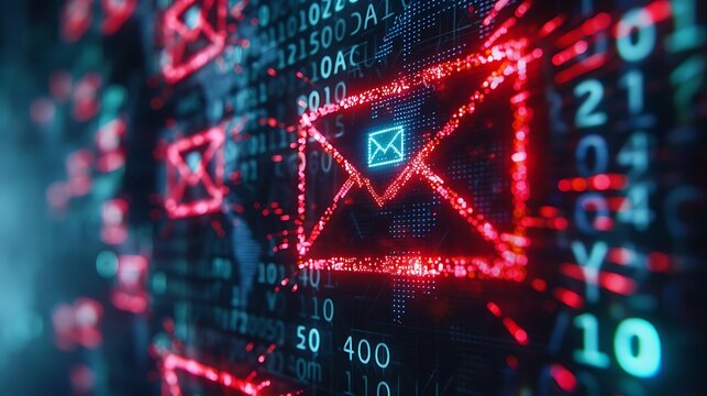 Email inbox alert and spam virus with warning, email security protection alert, new email notification and internet communication concept, email technology icon, junk mail compromised information