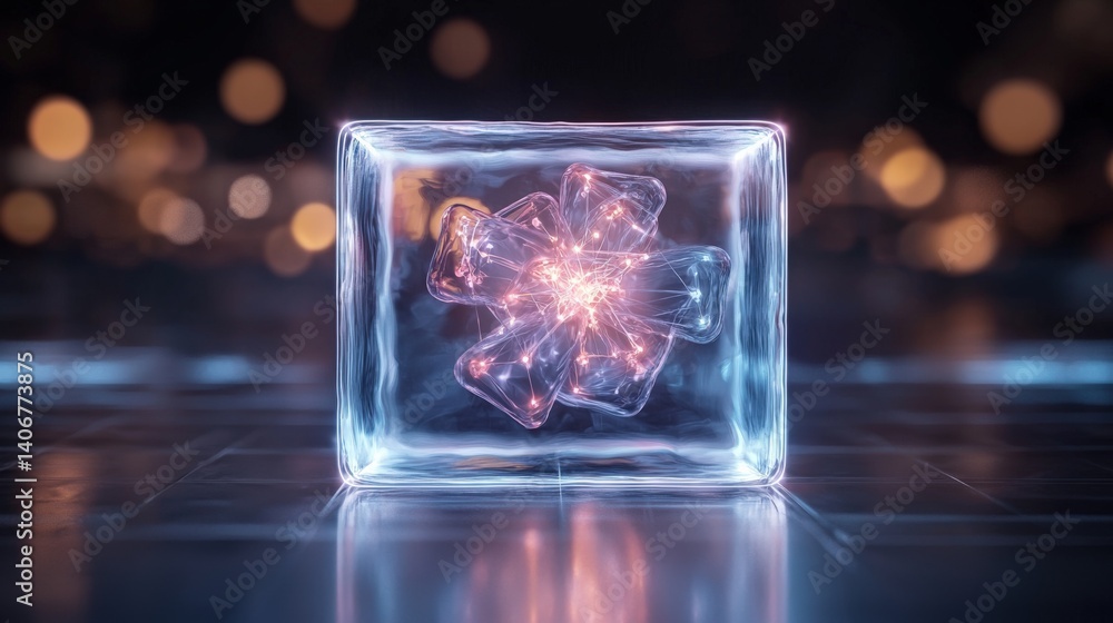 Aufkleber illuminating quantum energy cube futuristic lab 3d visualization high-tech environment close-up pers