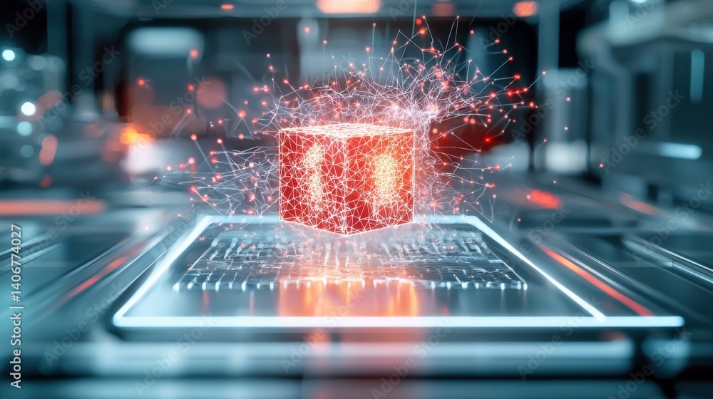 Poster innovative technology concept digital workspace 3d visualization futuristic environment close-up vie
