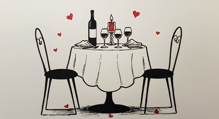 Romantic Dinner Table Illustration for Two
