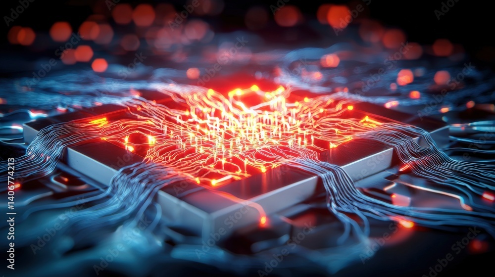 Poster technological advancement in computing microchip innovation laboratory digital art high-tech environ