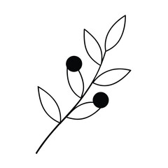 A black and white floral silhouette of a spring branch with leaves