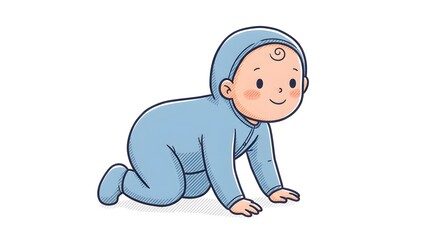 Cartoon Baby Crawling in Blue Onesie