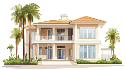 Fototapeta premium Elegant resort style house with palm trees and large windows