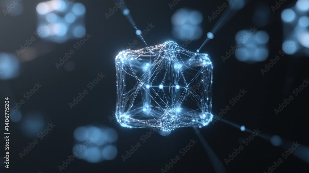 Poster innovative blockchain technology showcased in abstract visuals digital realm 3d animation high-tech 