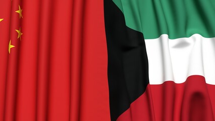 Flags of CHINA and KUWAIT with realistic cloth texture