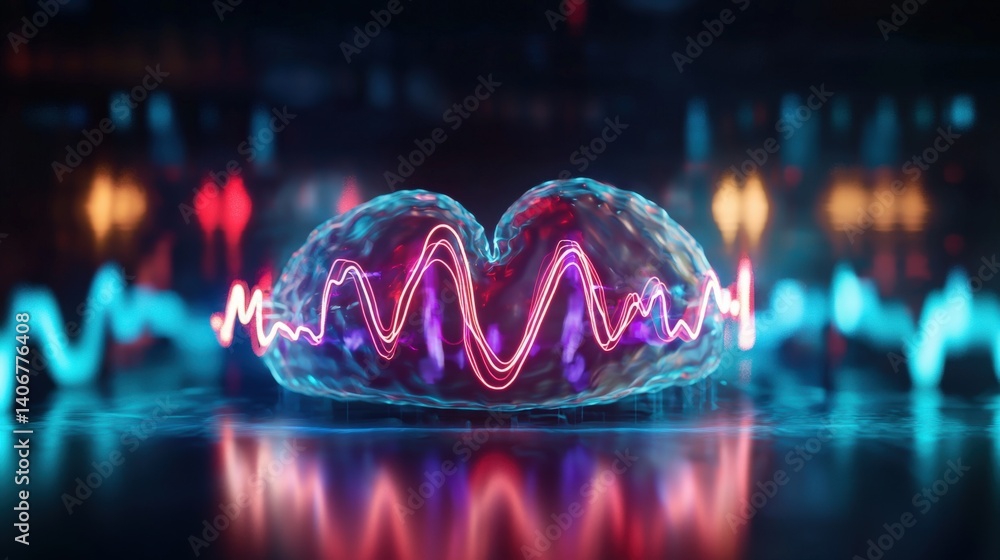 Poster dynamic brain wave visualization digital art studio graphic design futuristic environment abstract c