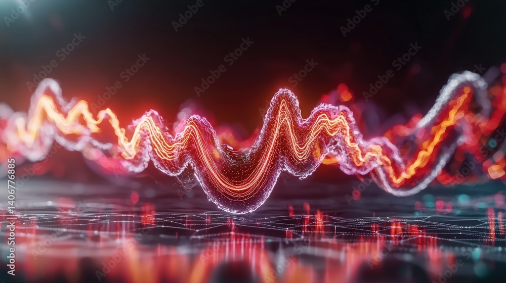 Poster vibrant sound waves digital studio abstract art futuristic environment close-up view visual represen