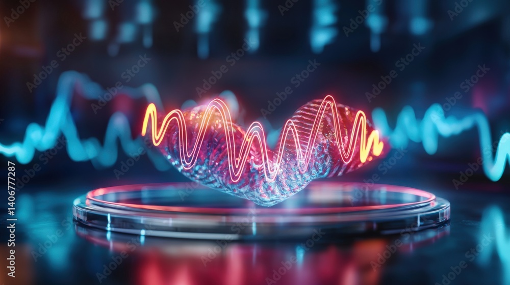 Poster dynamic heartbeat visualization digital realm 3d animation futuristic environment close-up view heal