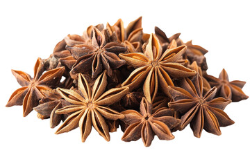 Star anise spices arranged neatly on a white background for culinary use
