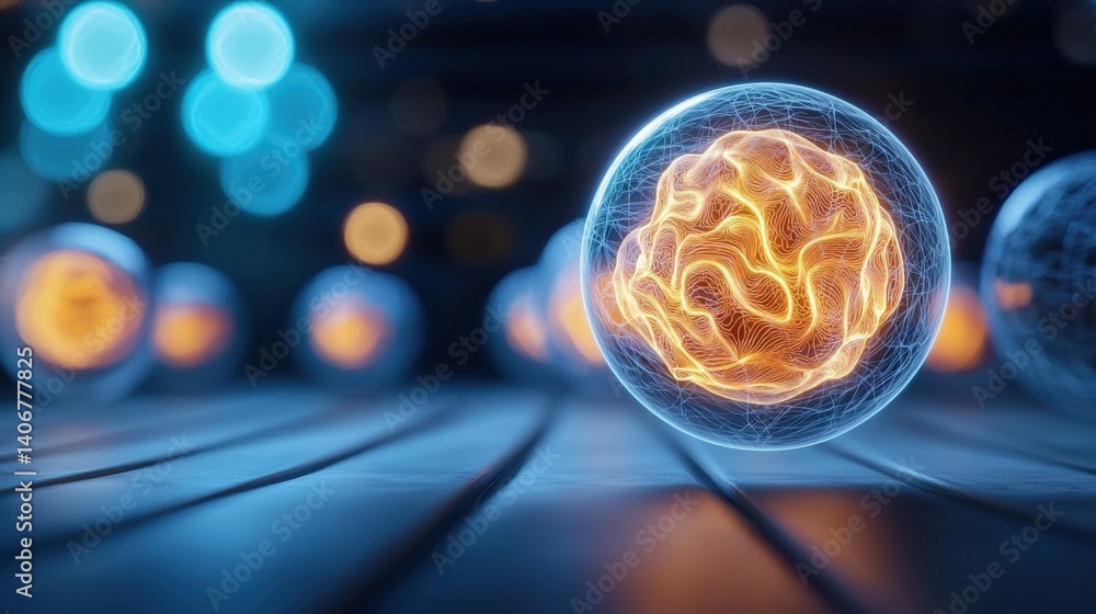 Poster dynamic energy visualization of abstract neurons digital space 3d render night scene close-up concep