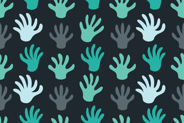 Fototapeta premium Abstract Hands Pattern Design on Dark Backdrop Handprints Seamless Textile
