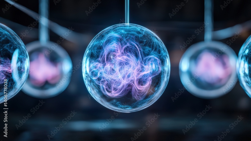 Poster dynamic plasma orbs science lab digital art futuristic environment close-up view energy concepts for