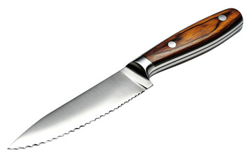 Sharp serrated knife with wooden handle for precise cutting in the kitchen