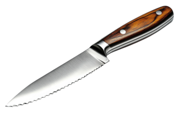 Sharp serrated knife with wooden handle for precise cutting in the kitchen