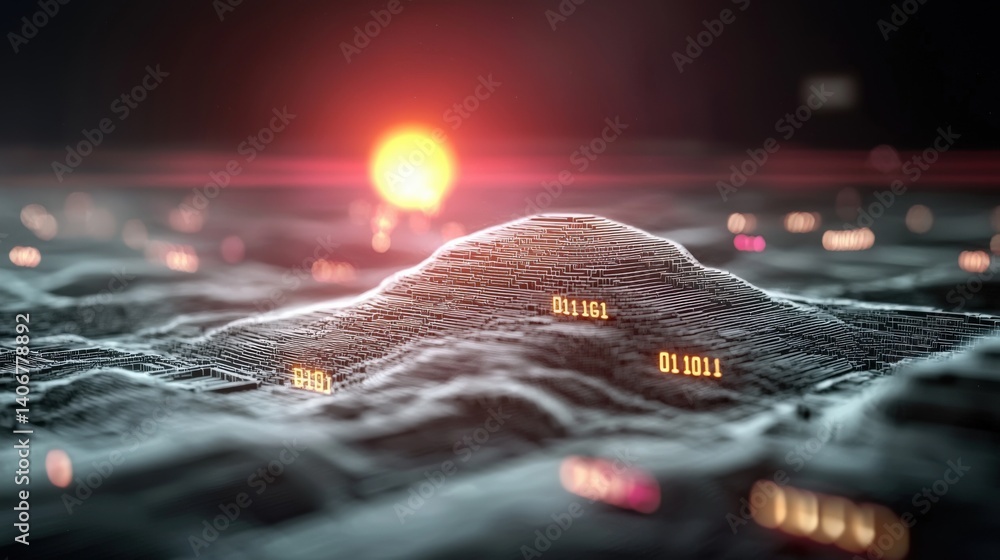 Poster digital landscape simulation virtual environment abstract representation data visualization futurist