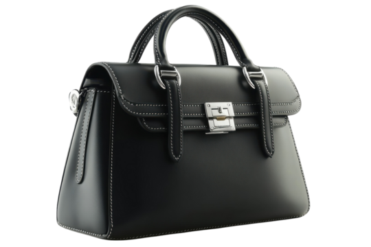 Stylish black handbag displayed with elegant design and shiny hardware for fashion enthusiasts