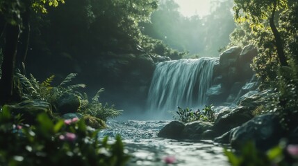 Waterfall on mountain river in the forest